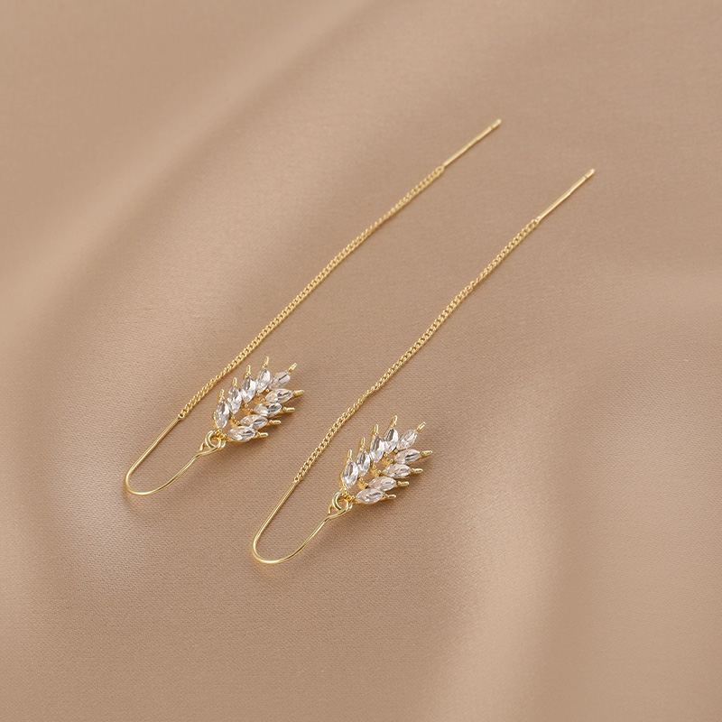 1 Pair Lady Streetwear Grain Inlay Alloy Copper Artificial Diamond Ear Line display picture 3