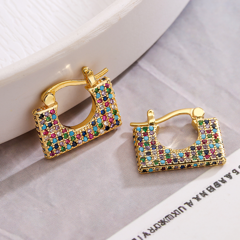 1 Pair Sweet Simple Style Commute Square Plating Inlay Copper Zircon 18k Gold Plated Hoop Earrings display picture 6
