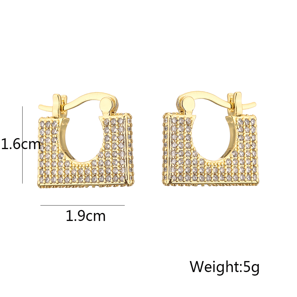 1 Pair Sweet Simple Style Commute Square Plating Inlay Copper Zircon 18k Gold Plated Hoop Earrings display picture 1