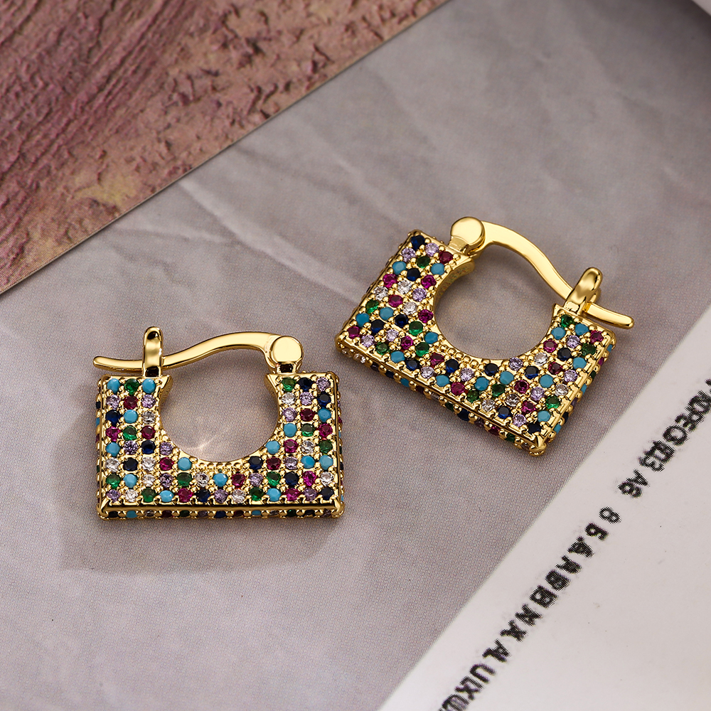 1 Pair Sweet Simple Style Commute Square Plating Inlay Copper Zircon 18k Gold Plated Hoop Earrings display picture 2