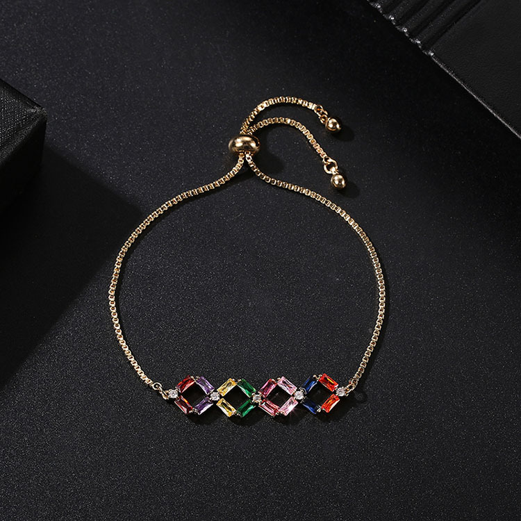 304 Stainless Steel Copper Gold Plated Casual Elegant Simple Style Drawstring Inlay One-Shaped Quadrilateral Bamboo Zircon Bracelets display picture 8