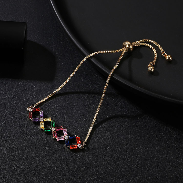 304 Stainless Steel Copper Gold Plated Casual Elegant Simple Style Drawstring Inlay One-Shaped Quadrilateral Bamboo Zircon Bracelets display picture 9