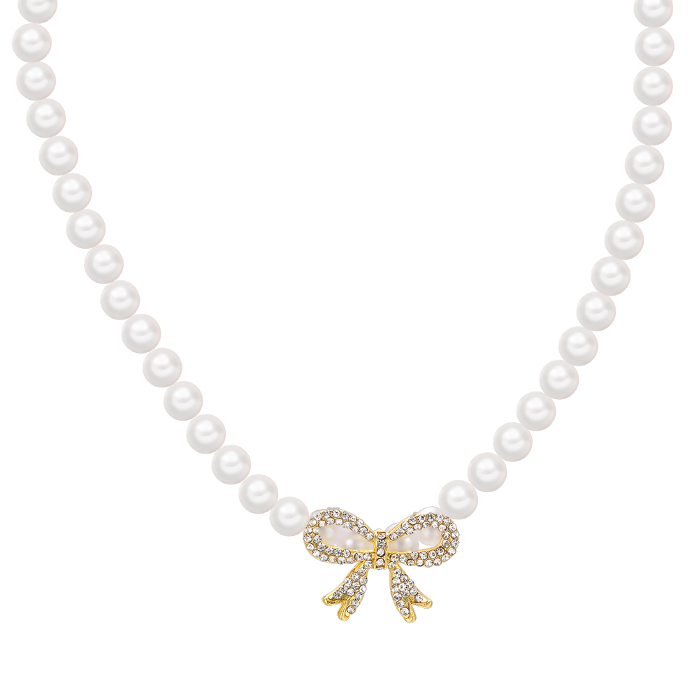 Elegant Classic Style Bow Knot Imitation Pearl Beaded Women's Necklace display picture 2