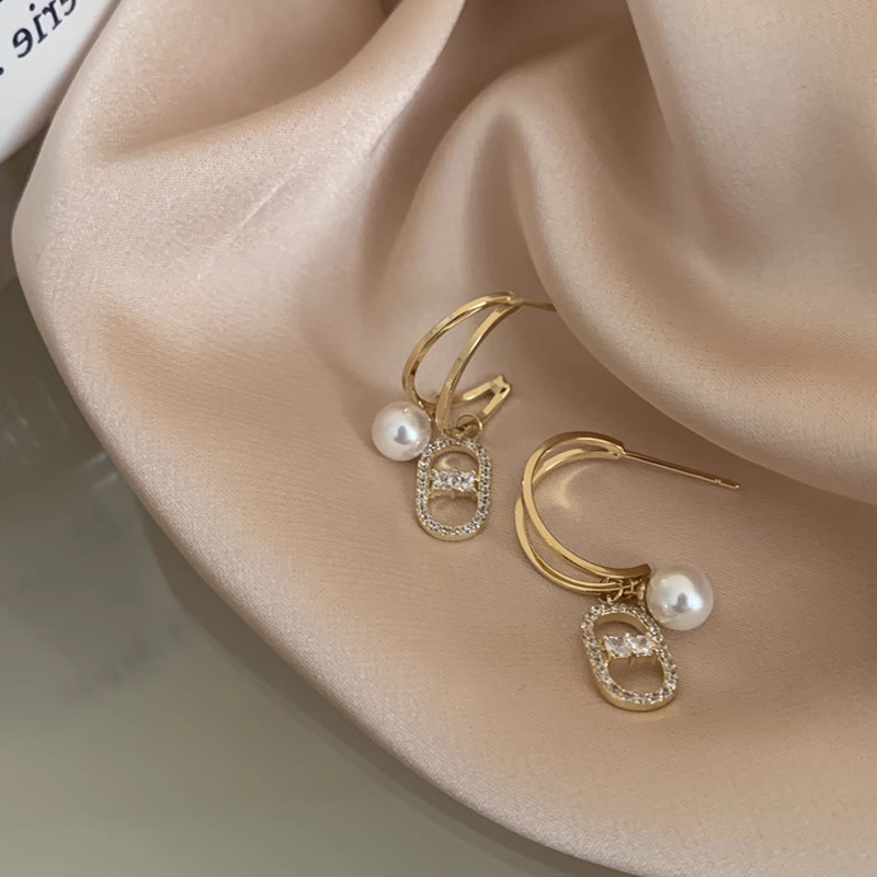 1 Pair Elegant Lady Geometric Imitation Pearl Alloy Drop Earrings display picture 2