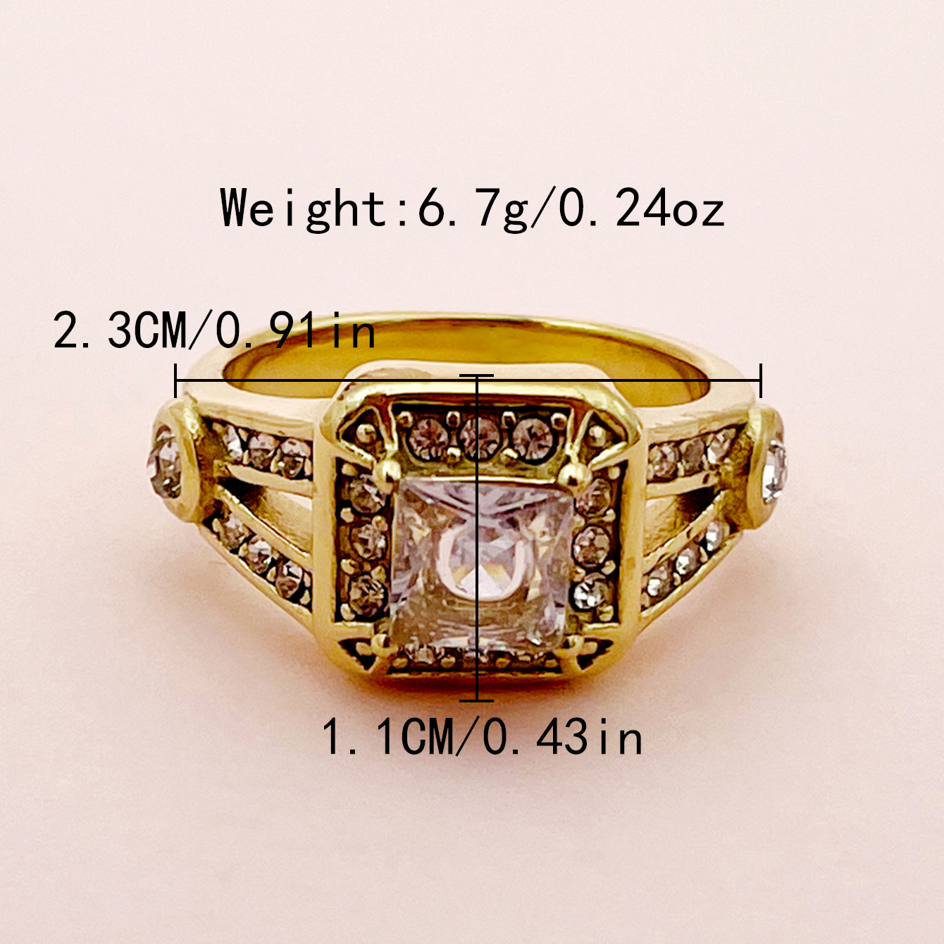 304 Stainless Steel 14K Gold Plated Modern Style Plating Inlay Square Zircon Rings display picture 3