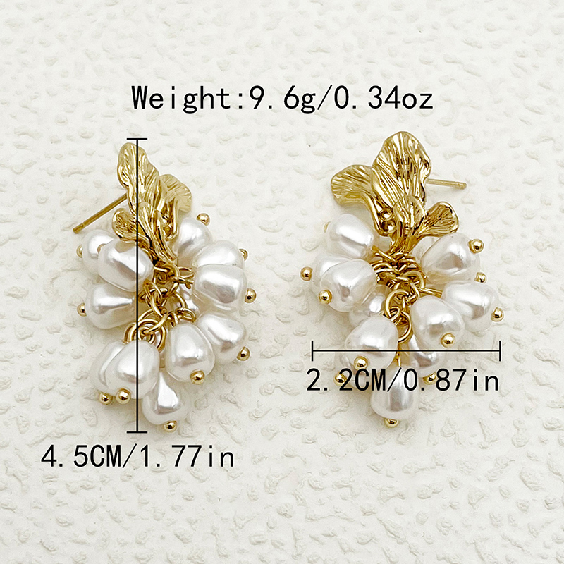 1 Pair Glam Classical Round Tassel Plating 304 Stainless Steel Pearl 14K Gold Plated Drop Earrings display picture 3