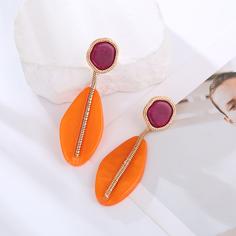 1 Pair Casual Oval Alloy Resin Drop Earrings display picture 3