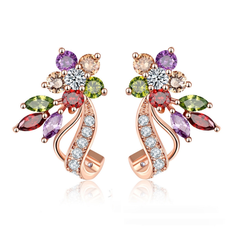 1 Pair Simple Style Flower Plating Inlay Copper Zircon K Gold Plated Rhodium Plated Ear Studs display picture 1