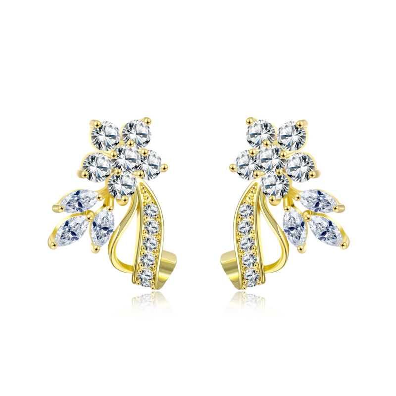 1 Pair Simple Style Flower Plating Inlay Copper Zircon K Gold Plated Rhodium Plated Ear Studs display picture 3
