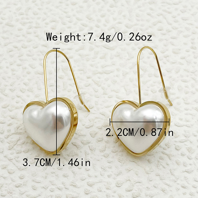 1 Pair Casual Elegant Heart Shape Plating Inlay 304 Stainless Steel Pearl 14K Gold Plated Ear Hook display picture 3