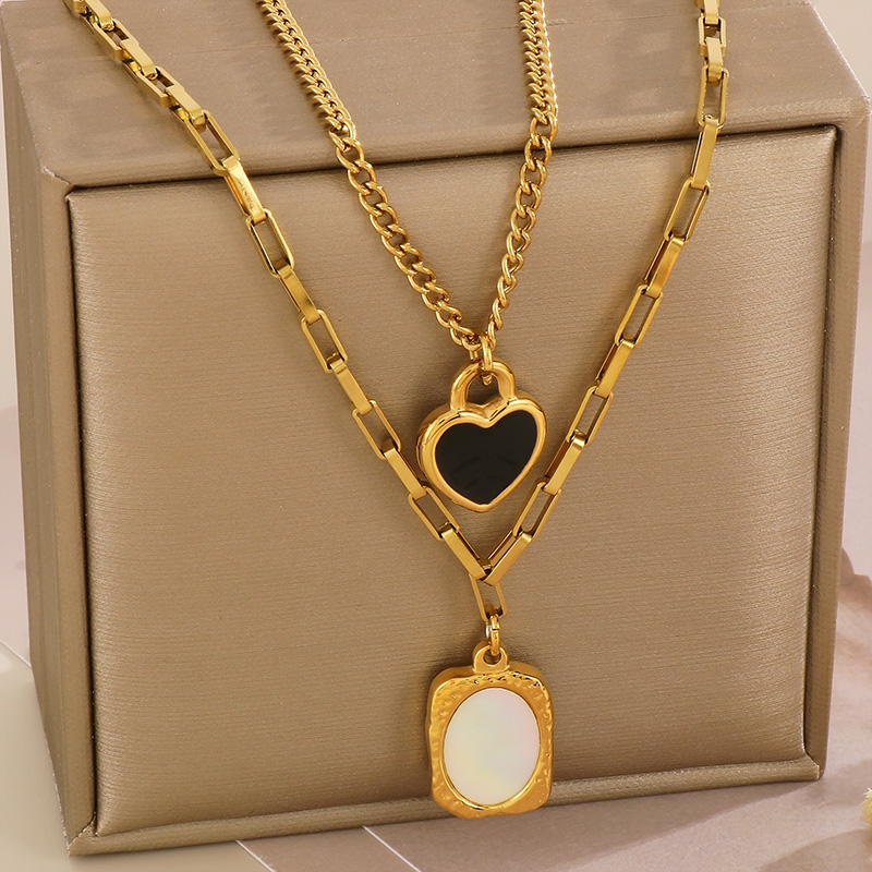 Sweet Heart Shape Stainless Steel Patchwork Layered Necklaces display picture 2