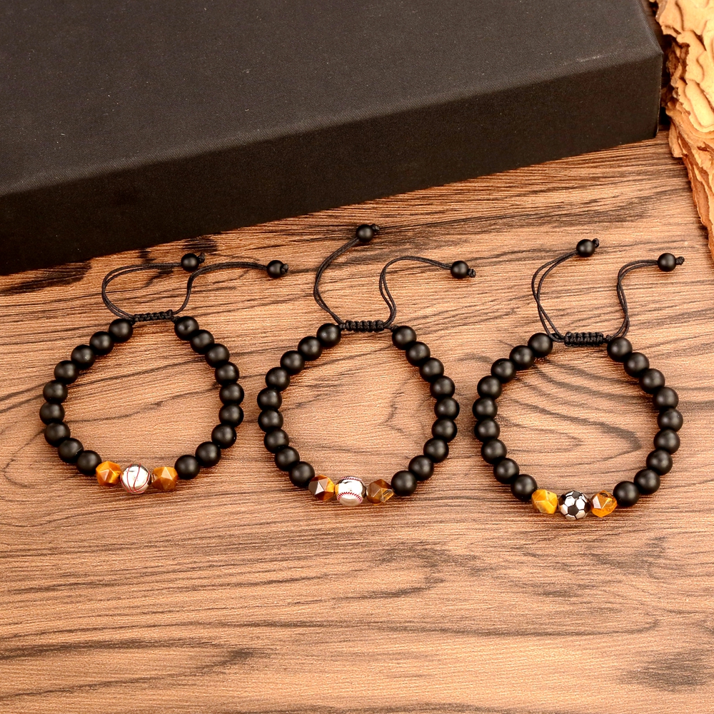 Hip-Hop Vintage Style Football Natural Stone Chakra Bracelet In Bulk display picture 11