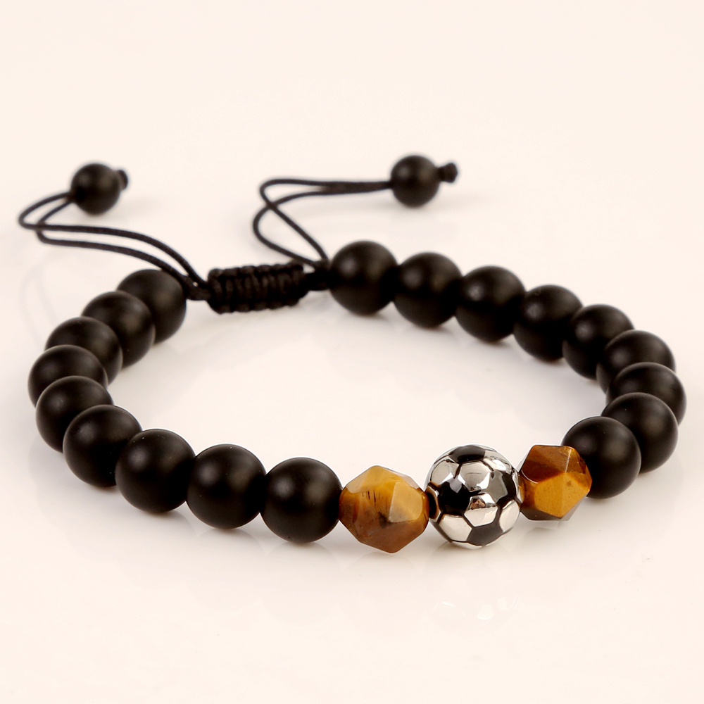 Hip-Hop Vintage Style Football Natural Stone Chakra Bracelet In Bulk display picture 1
