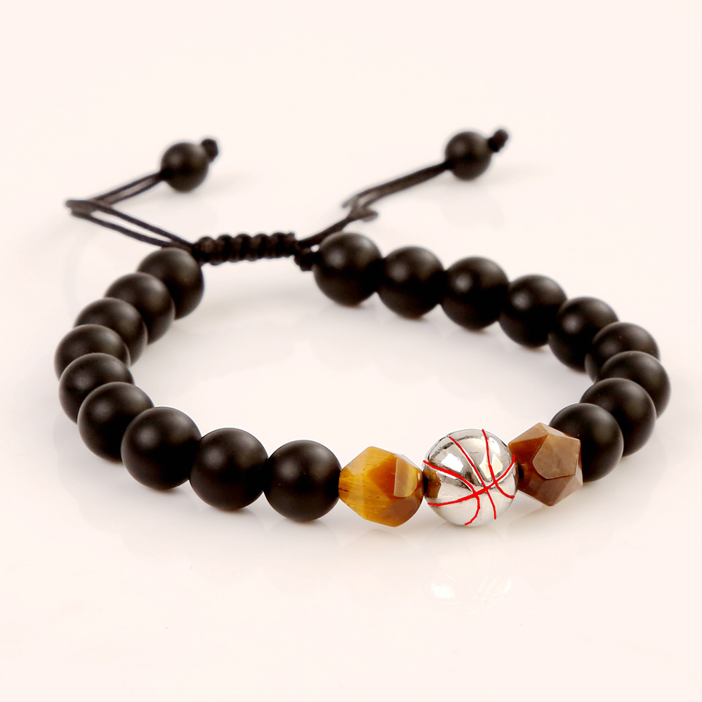 Hip-Hop Vintage Style Football Natural Stone Chakra Bracelet In Bulk display picture 2
