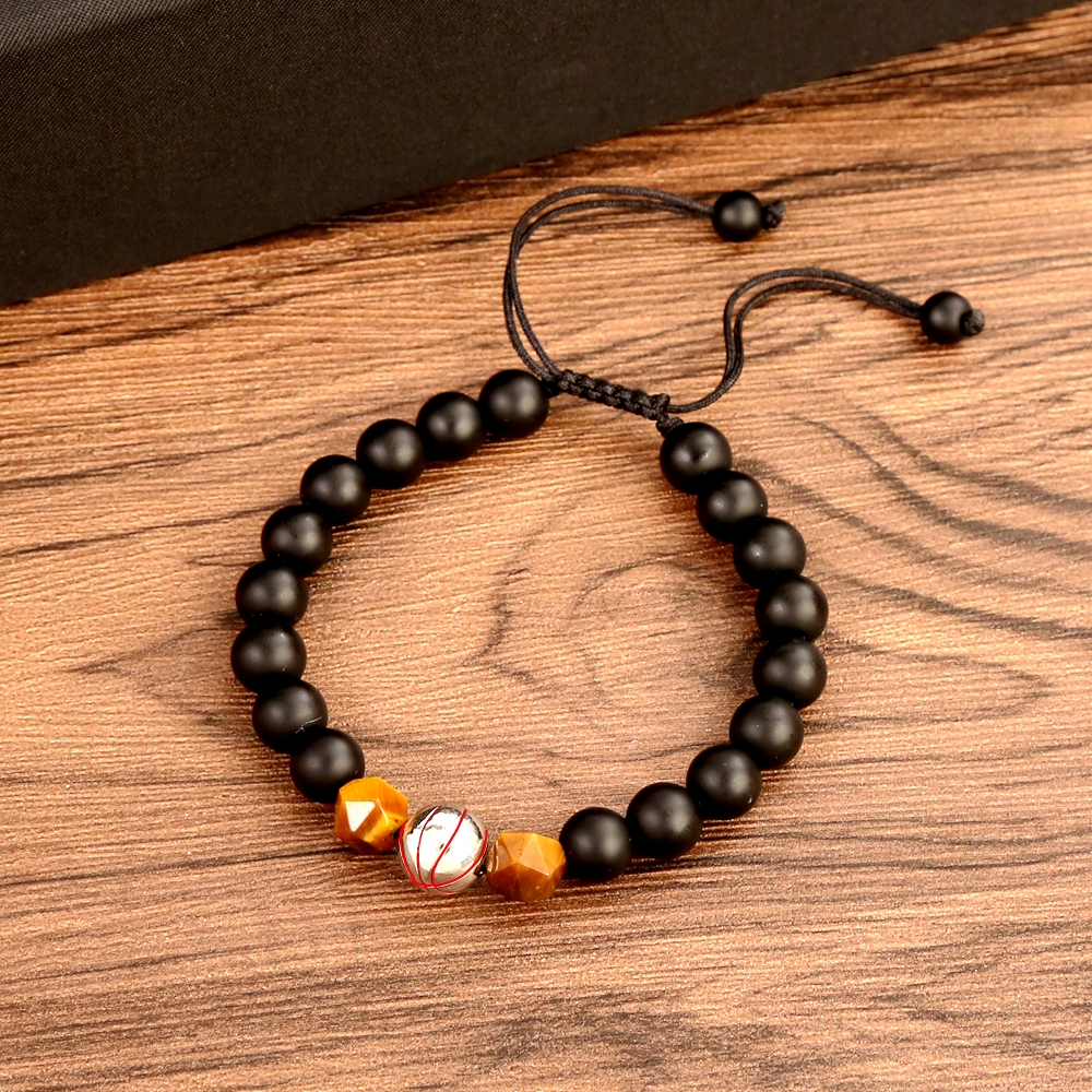 Hip-Hop Vintage Style Football Natural Stone Chakra Bracelet In Bulk display picture 3