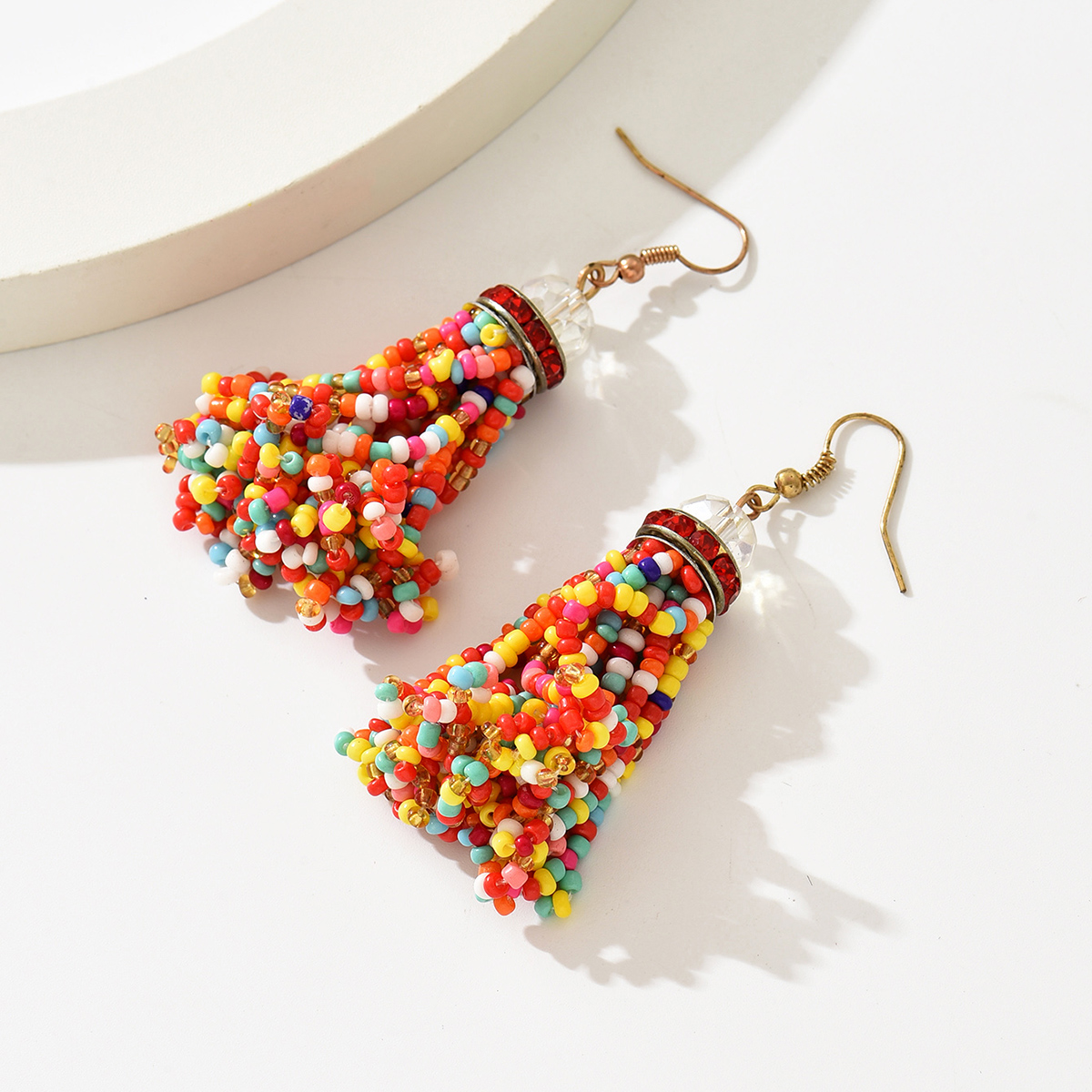 1 Pair Bohemian Tassel Plastic Seed Bead Chandelier Earrings display picture 2