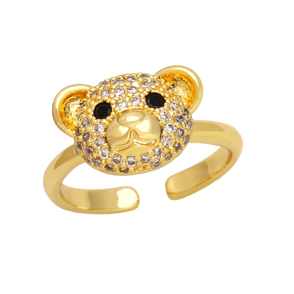 Cute Fashion Sweet Bear Copper Plating Inlay Zircon 18k Gold Plated Open Rings display picture 4