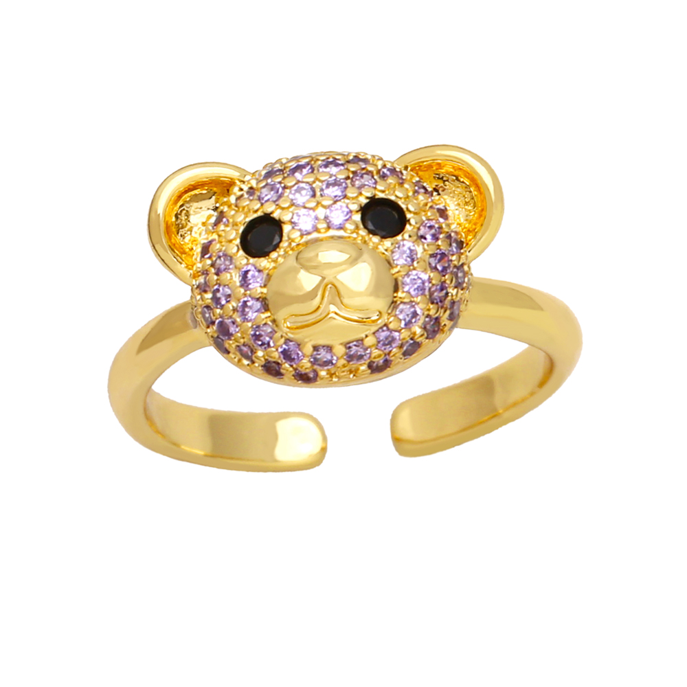 Cute Fashion Sweet Bear Copper Plating Inlay Zircon 18k Gold Plated Open Rings display picture 7