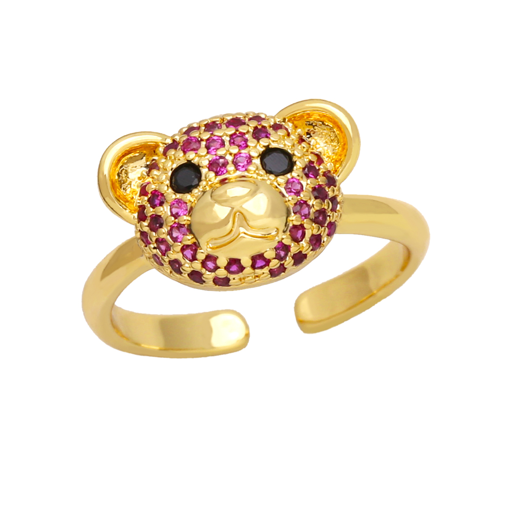 Cute Fashion Sweet Bear Copper Plating Inlay Zircon 18k Gold Plated Open Rings display picture 8
