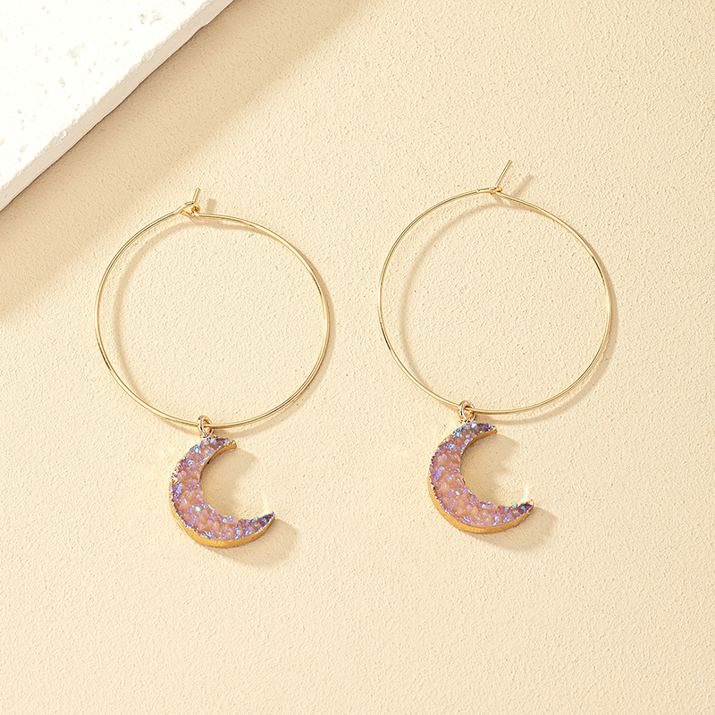 1 Pair Ig Style Retro Simple Style Round Moon Plating Alloy Drop Earrings display picture 3