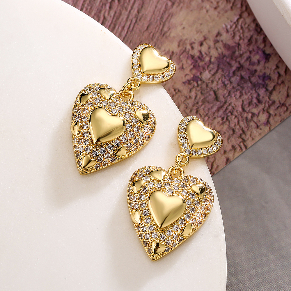 1 Pair Sweet Simple Style Commute Star Heart Shape Plating Inlay Copper Zircon 18k Gold Plated Drop Earrings display picture 5