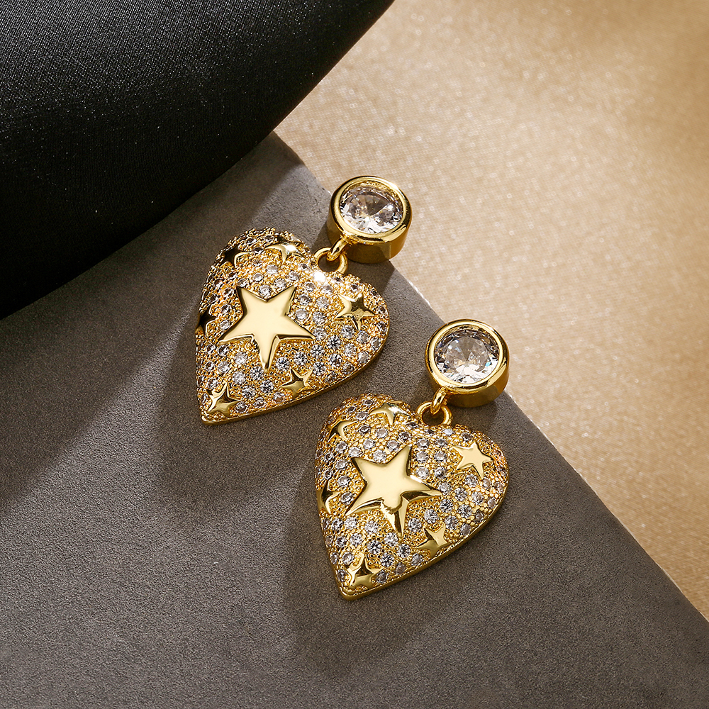 1 Pair Sweet Simple Style Commute Star Heart Shape Plating Inlay Copper Zircon 18k Gold Plated Drop Earrings display picture 6