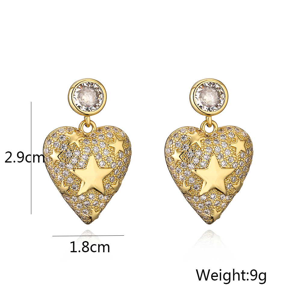 1 Pair Sweet Simple Style Commute Star Heart Shape Plating Inlay Copper Zircon 18k Gold Plated Drop Earrings display picture 1