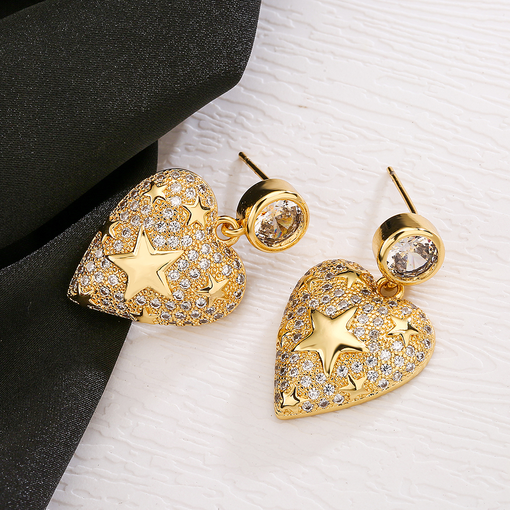 1 Pair Sweet Simple Style Commute Star Heart Shape Plating Inlay Copper Zircon 18k Gold Plated Drop Earrings display picture 2