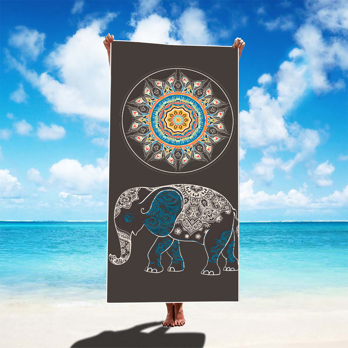Retro Vacation Flower Elephant Beach Towels display picture 2