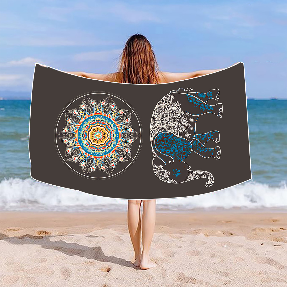 Retro Vacation Flower Elephant Beach Towels display picture 1