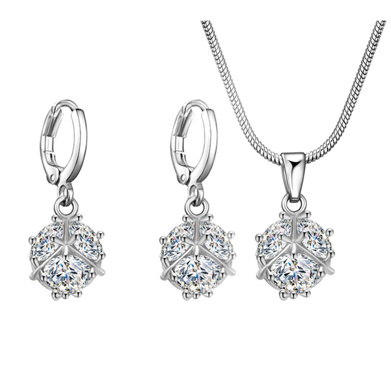 Copper Rhodium Plated Simple Style Plating Inlay Hairball Zircon Jewelry Set display picture 1