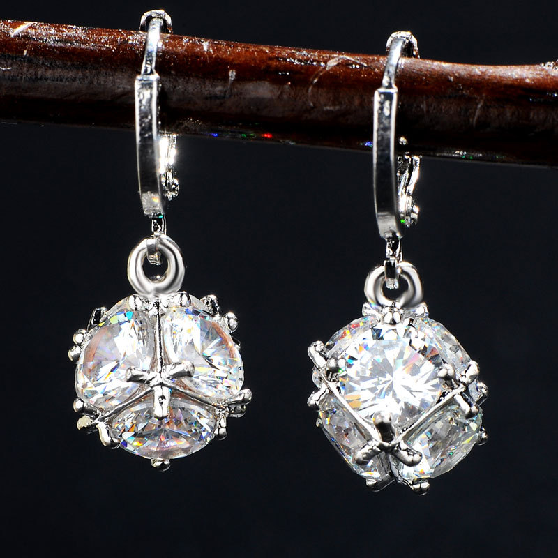 Copper Rhodium Plated Simple Style Plating Inlay Hairball Zircon Jewelry Set display picture 4