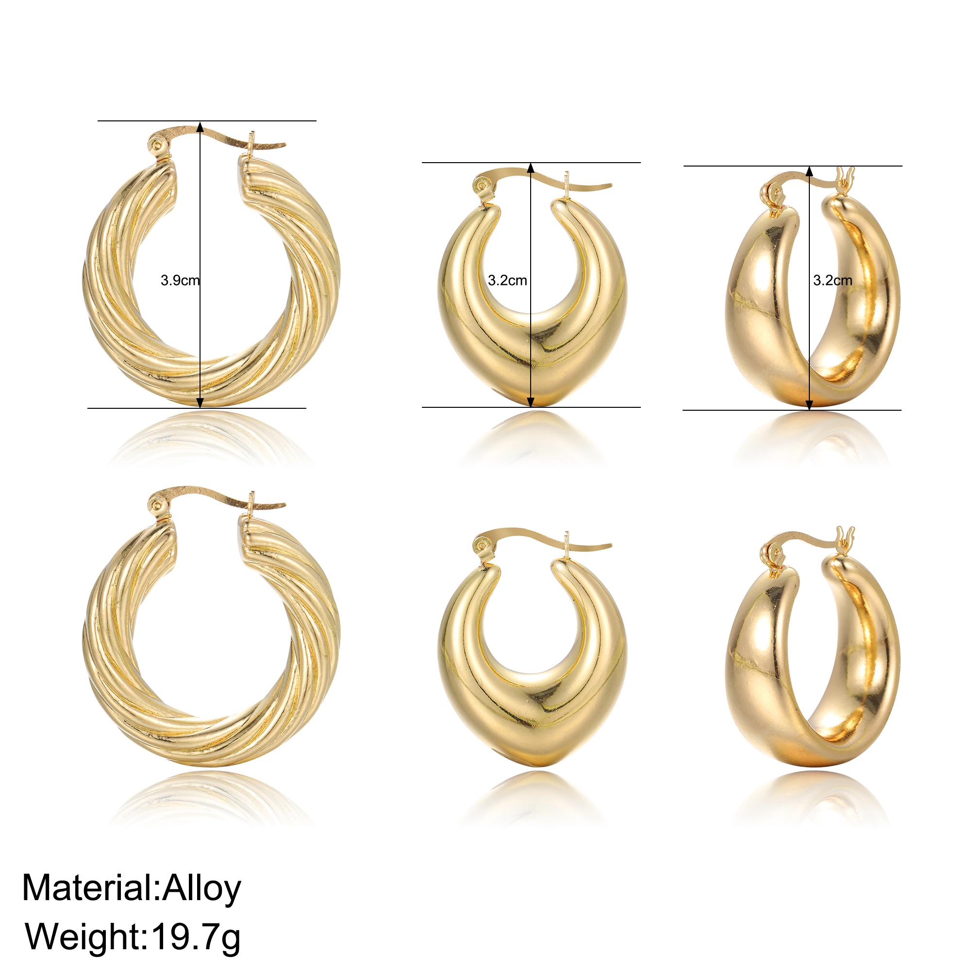 3 Pairs 5 Pairs Luxurious Simple Style Classic Style Round Water Droplets Twist Plating Alloy Gold Plated Silver Plated Hoop Earrings display picture 2