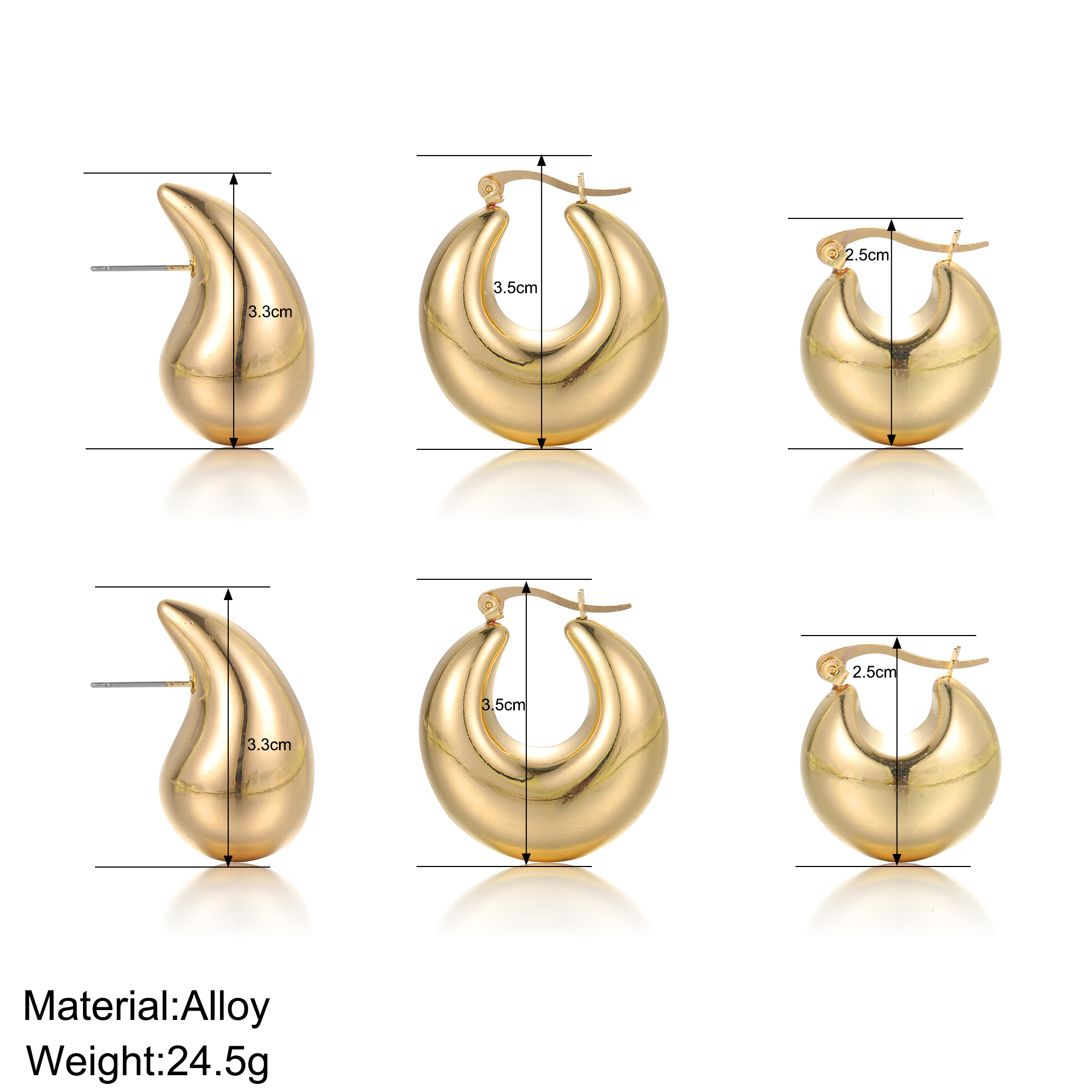 3 Pairs 5 Pairs Luxurious Simple Style Classic Style Round Water Droplets Twist Plating Alloy Gold Plated Silver Plated Hoop Earrings display picture 3