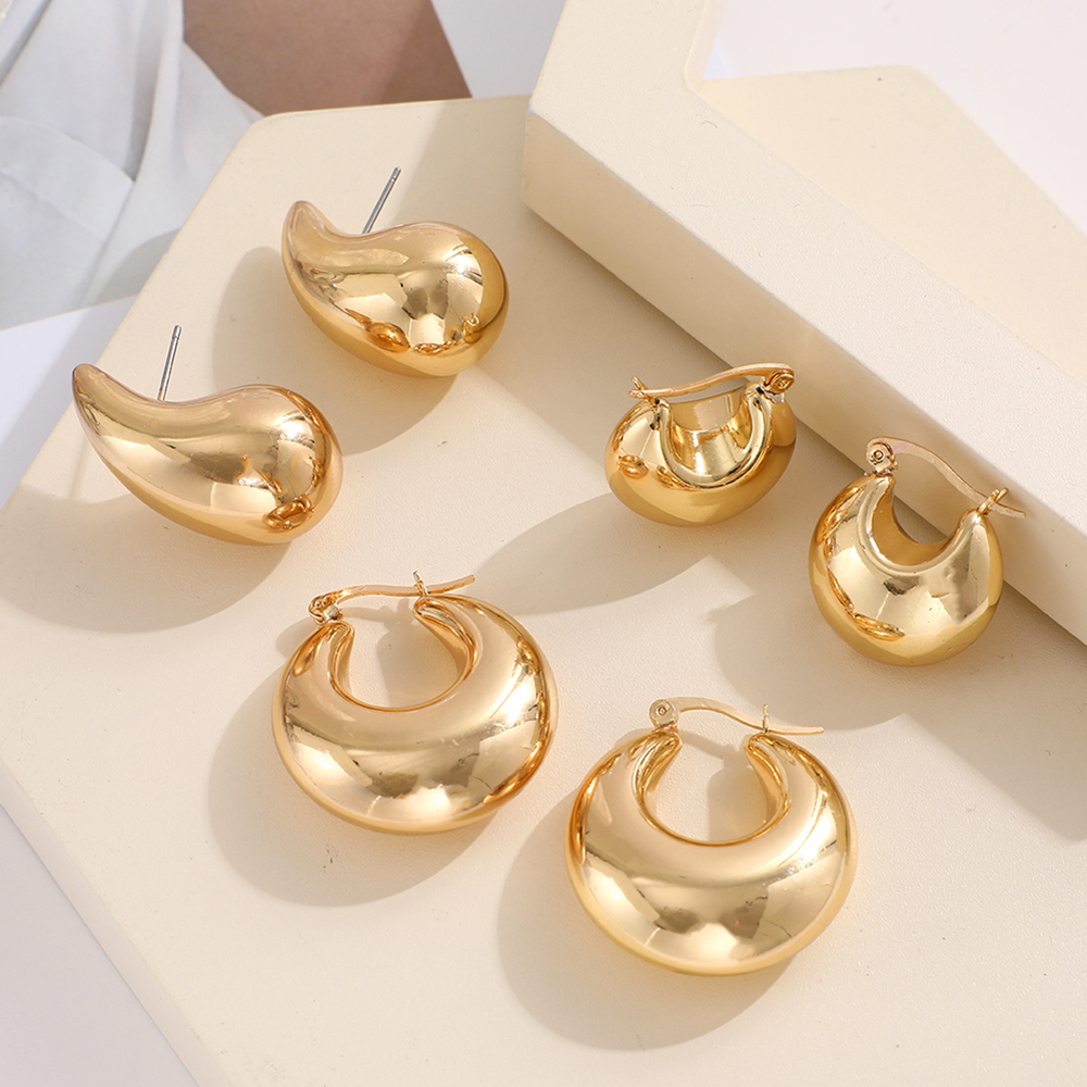 3 Pairs 5 Pairs Luxurious Simple Style Classic Style Round Water Droplets Twist Plating Alloy Gold Plated Silver Plated Hoop Earrings display picture 25