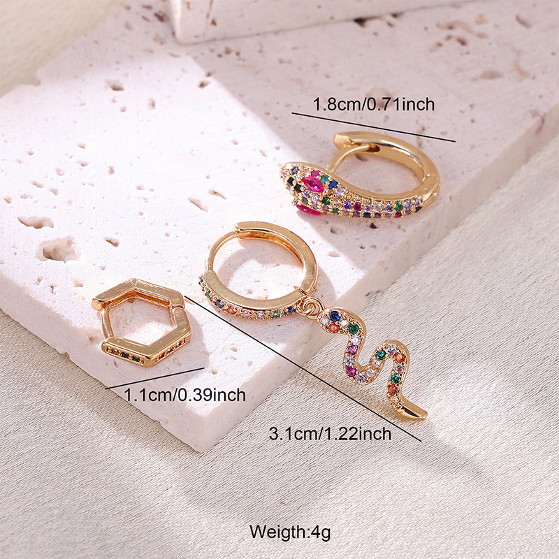 3 Pieces Exaggerated Punk Snake Plating Inlay Stainless Steel Zircon 18k Gold Plated Earrings display picture 1
