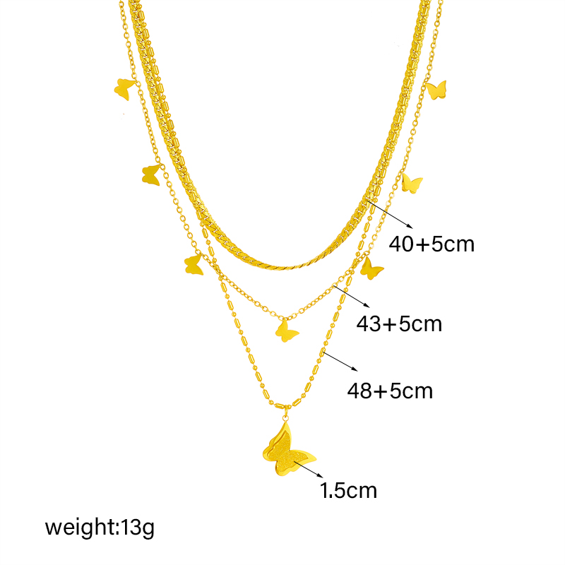 304 Stainless Steel 18K Gold Plated Korean Style Layered Plating Butterfly Layered Necklaces display picture 1