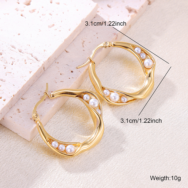 1 Pair Elegant Classical Romantic Circle Plating Inlay Stainless Steel Pearl 18k Gold Plated Earrings display picture 1