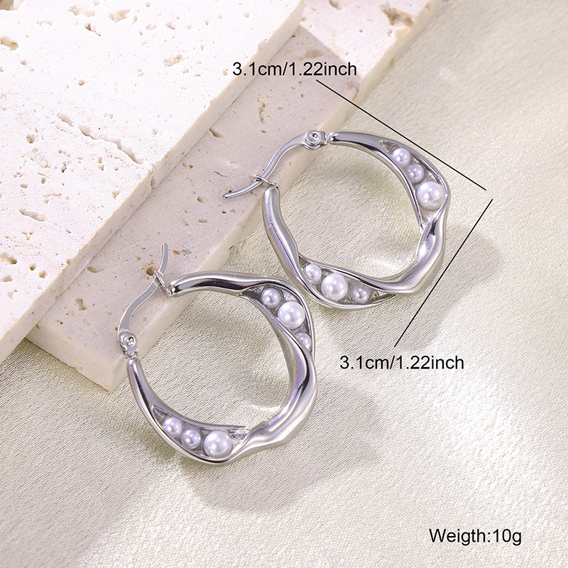 1 Pair Elegant Classical Romantic Circle Plating Inlay Stainless Steel Pearl 18k Gold Plated Earrings display picture 2