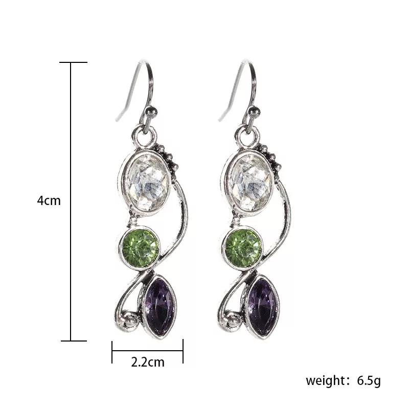 1 Pair Novelty Shiny Oval Plating Inlay Alloy Glass Ancient Silver-plated Drop Earrings display picture 1