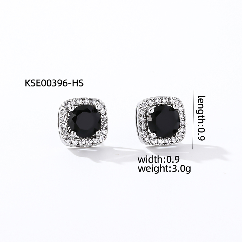 1 Pair Casual Simple Style Square Inlay Copper Zircon Silver Plated Ear Studs display picture 1