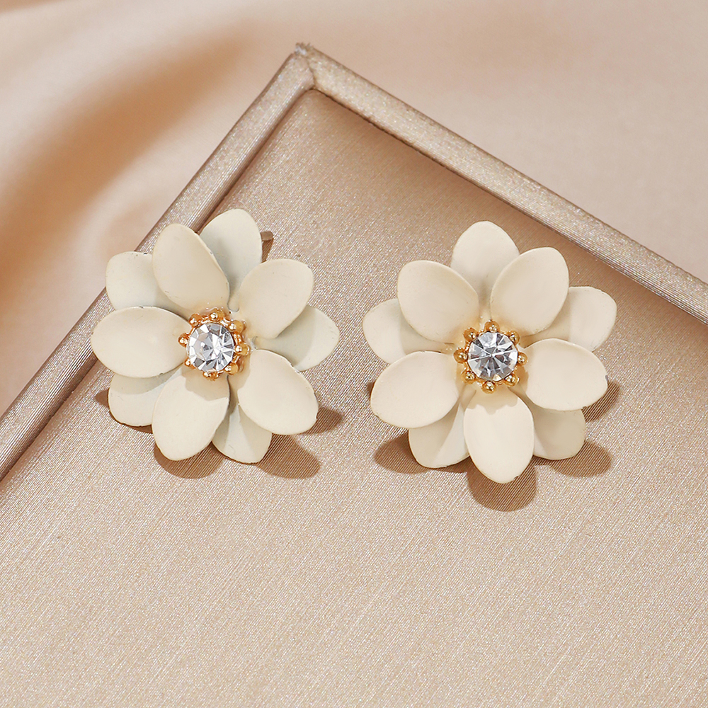 1 Pair Modern Style Flower Stoving Varnish Inlay Iron Rhinestones Ear Studs display picture 7