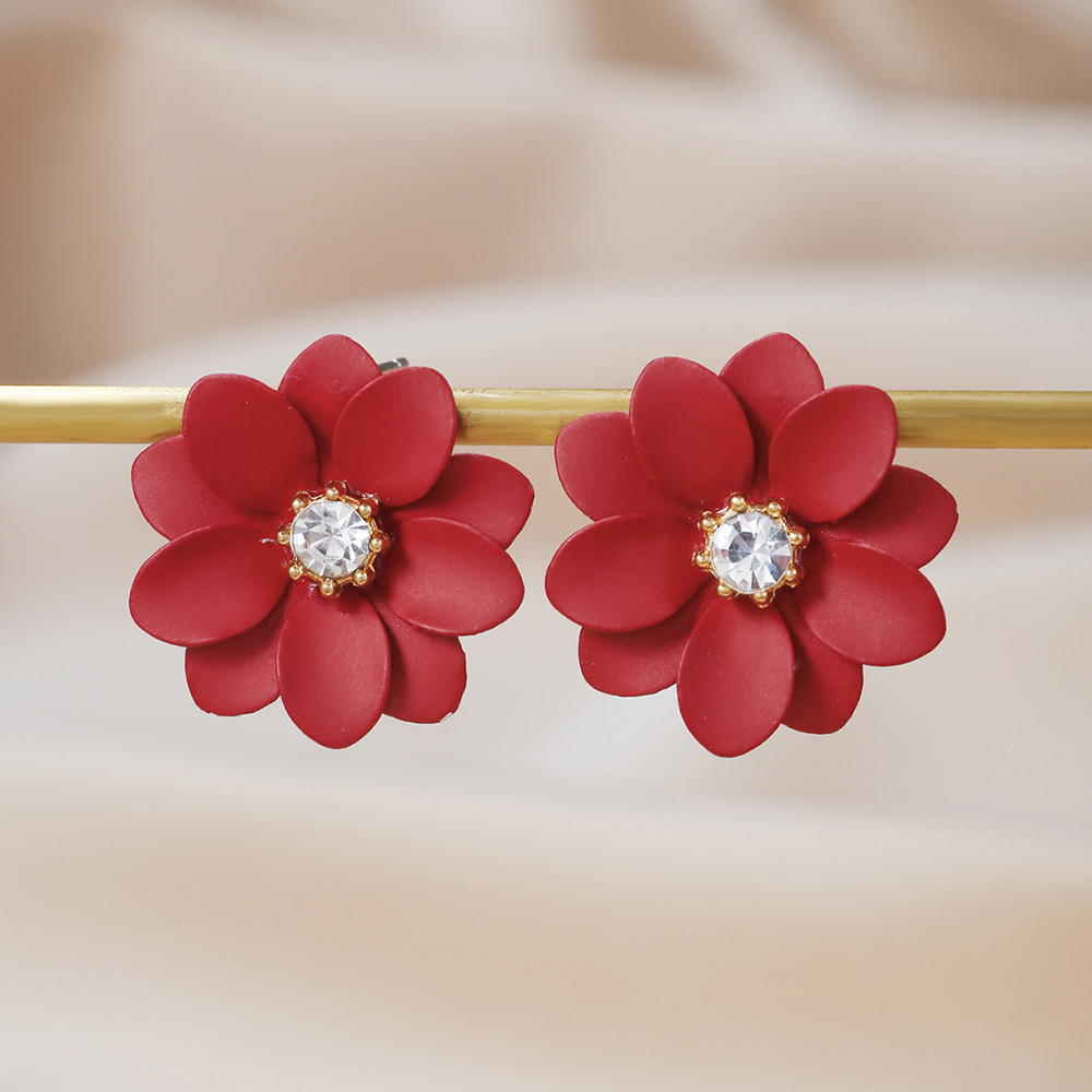 1 Pair Modern Style Flower Stoving Varnish Inlay Iron Rhinestones Ear Studs display picture 11