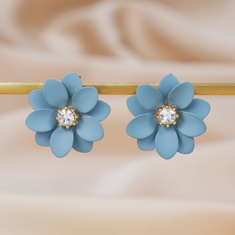 1 Pair Modern Style Flower Stoving Varnish Inlay Iron Rhinestones Ear Studs display picture 2