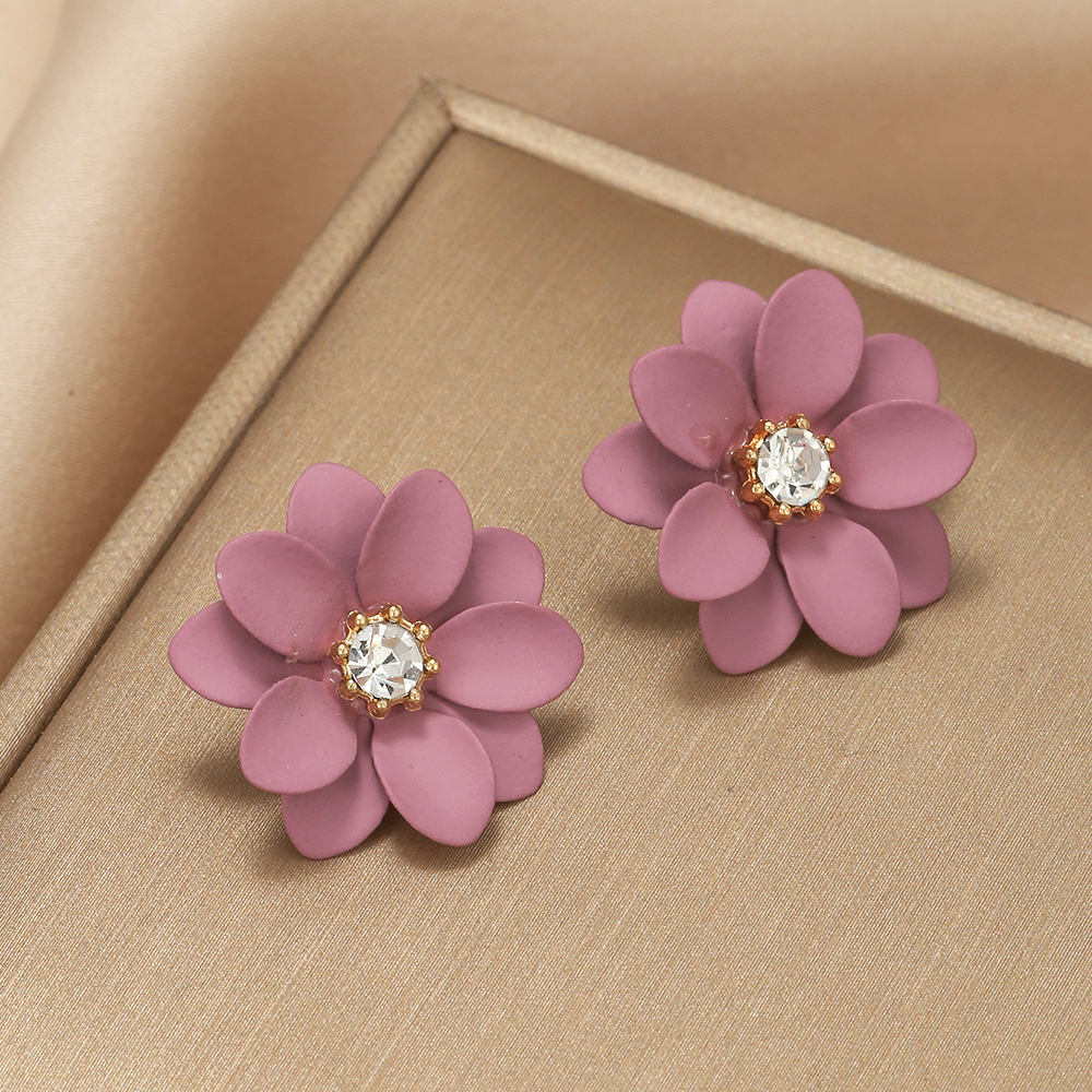 1 Pair Modern Style Flower Stoving Varnish Inlay Iron Rhinestones Ear Studs display picture 15