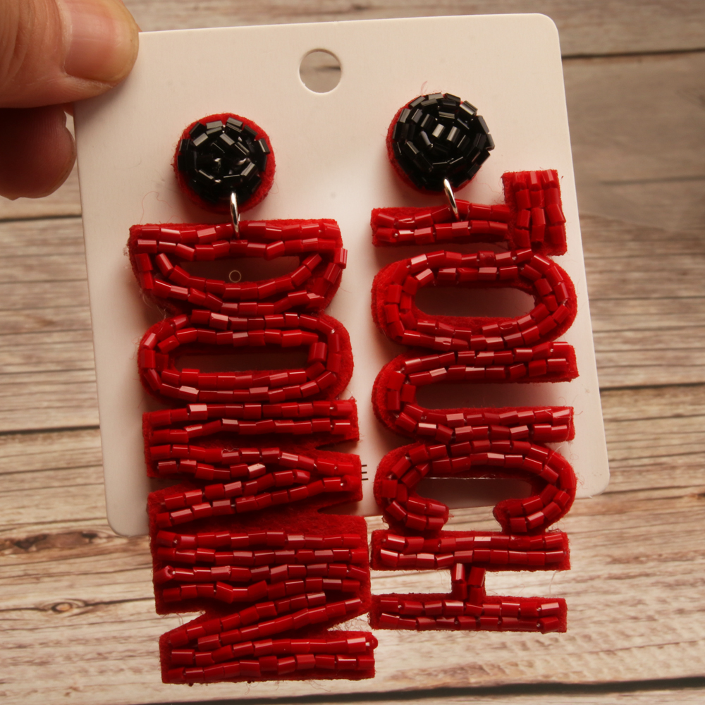 1 Pair Casual Letter Handmade Beaded Cloth Drop Earrings display picture 1