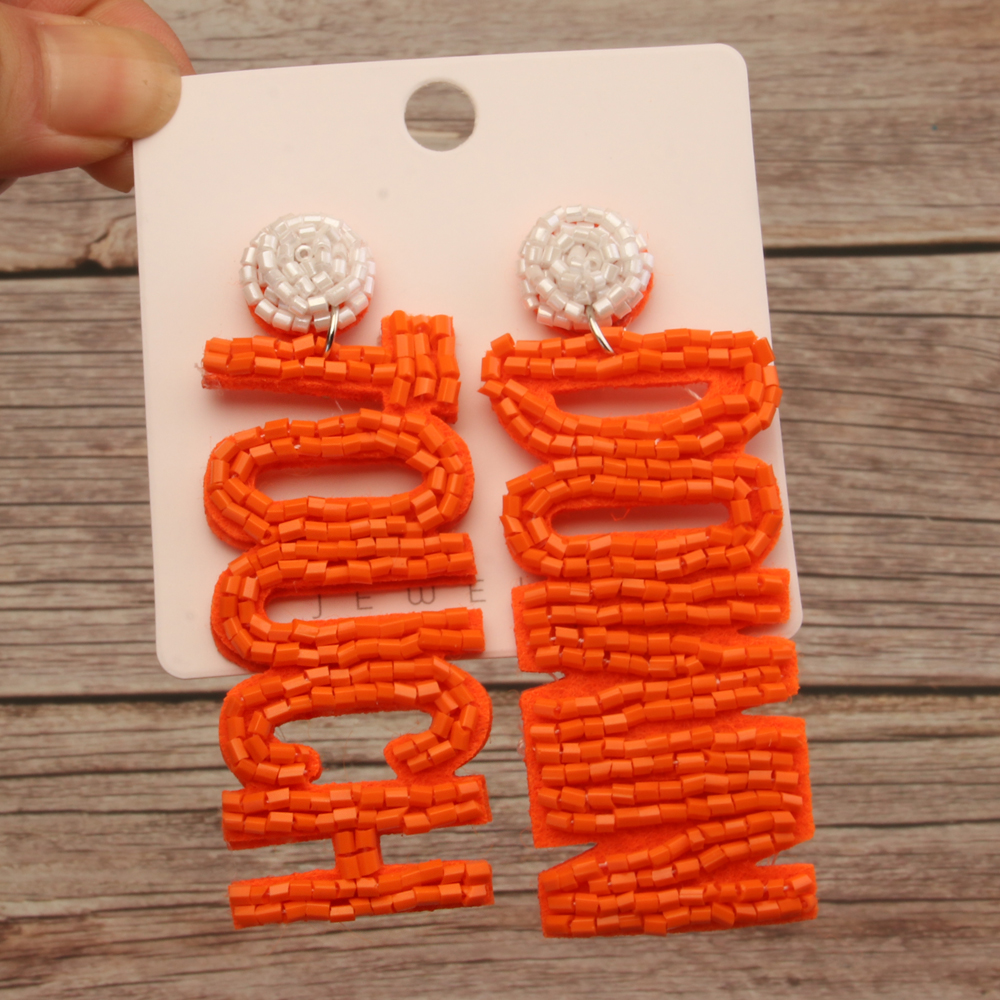 1 Pair Casual Letter Handmade Beaded Cloth Drop Earrings display picture 8