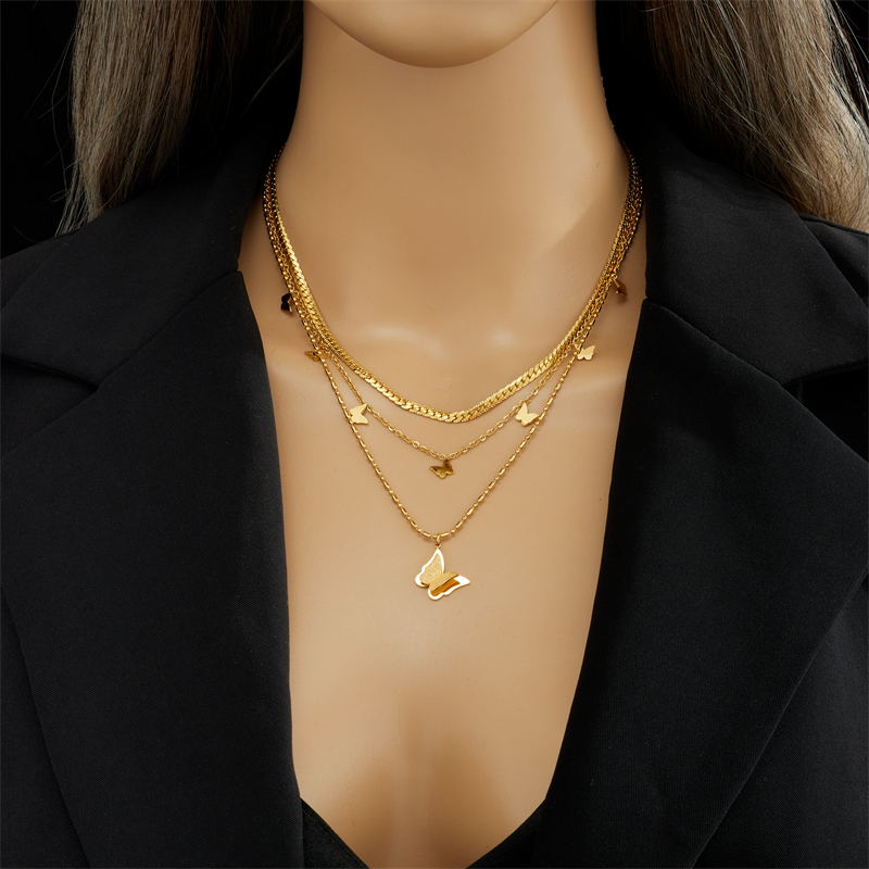 304 Stainless Steel 18K Gold Plated Korean Style Layered Plating Butterfly Layered Necklaces display picture 6