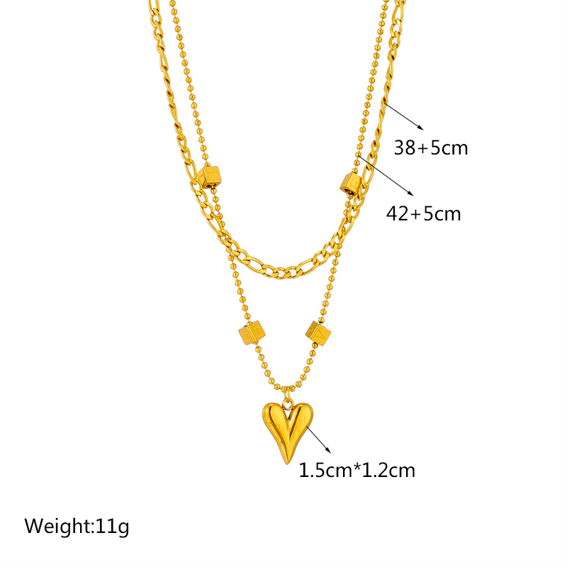 304 Stainless Steel 18K Gold Plated Korean Style Layered Plating Heart Shape Layered Necklaces display picture 2