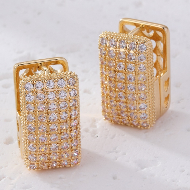 1 Pair Simple Style Square Plating Inlay Copper Zircon K Gold Plated Rhodium Plated Ear Studs display picture 3